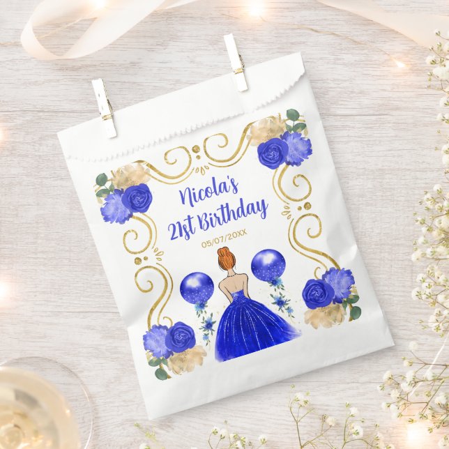 Bolsa De Papel Birthday Party Red Hair Princess in Blue (Cortado)