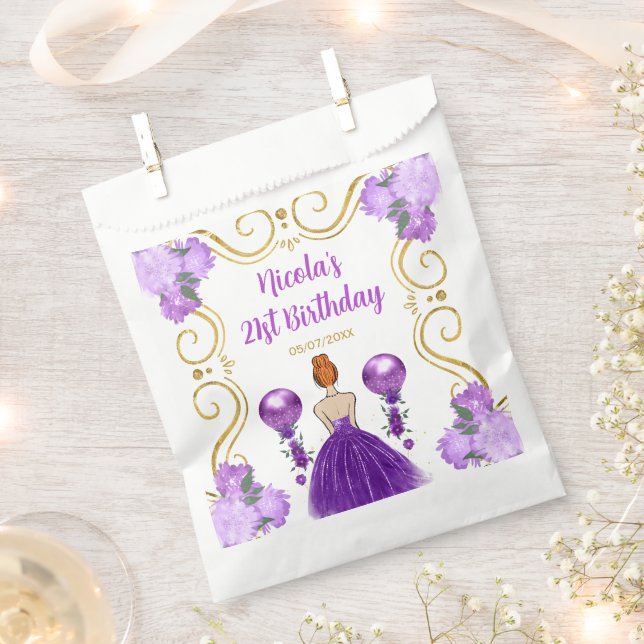 Bolsa De Papel Birthday Party Red Hair Princess in Purple (Cortado)