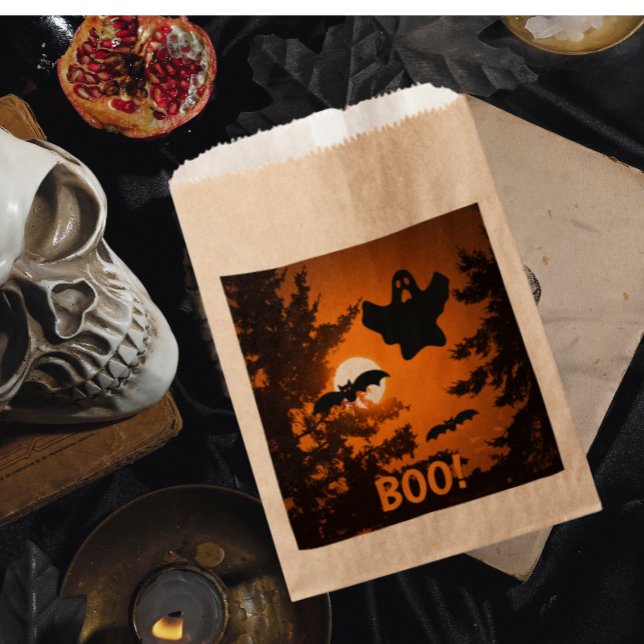Bolsa De Papel Black and Naranja Spooky Halloween Night Scene (Halloween)