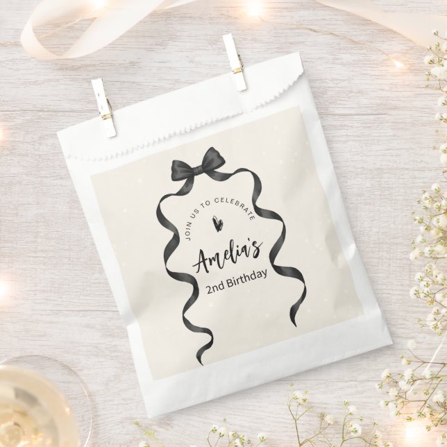 Bolsa De Papel Black Bow Birthday Any Age  (Cortado)