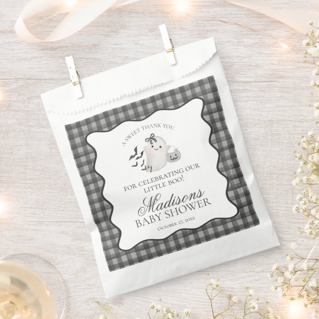 Bolsa De Papel Black Gingham Little Boo Ghost Baby Shower Dessert (Cortado)