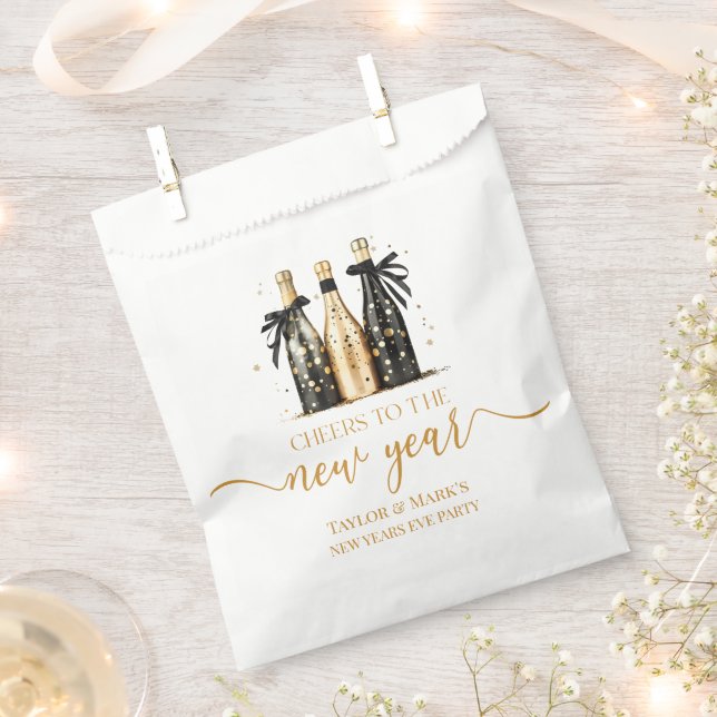 Bolsa De Papel Black Gold Champagne Cheers New Years Eve Party (Cortado)