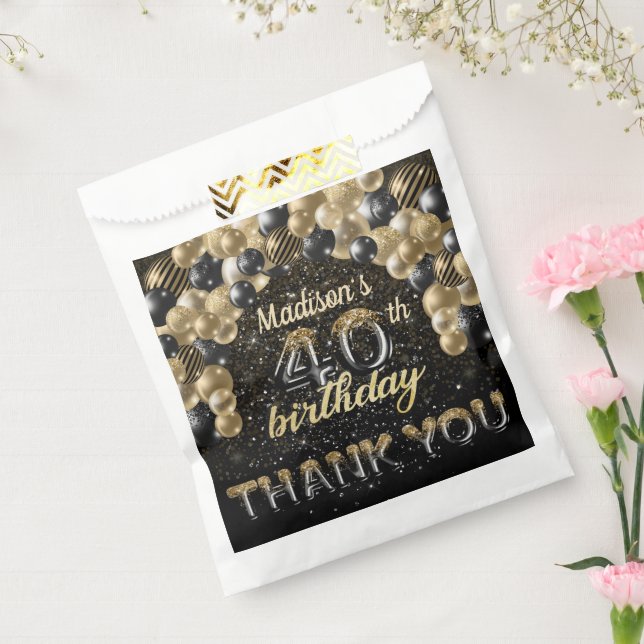 Bolsa De Papel Black Gold Luxury 40th Birthday Personalizado (Sellado)