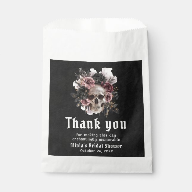 Bolsa De Papel Black Halloween Floral Skull Gothic Bridal Shower (Anverso)