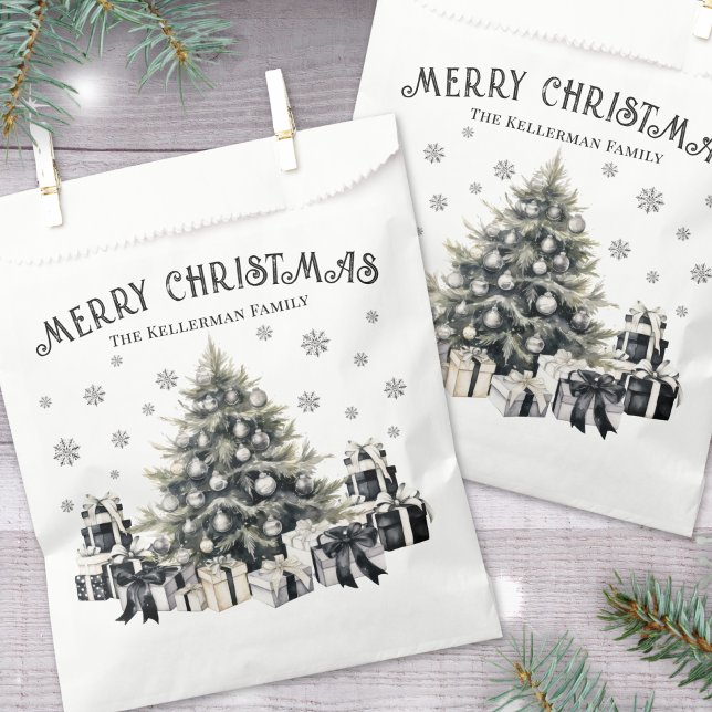 Bolsa De Papel Black White Elegant Christmas (Black White Elegant Christmas Tree Favor Bag)