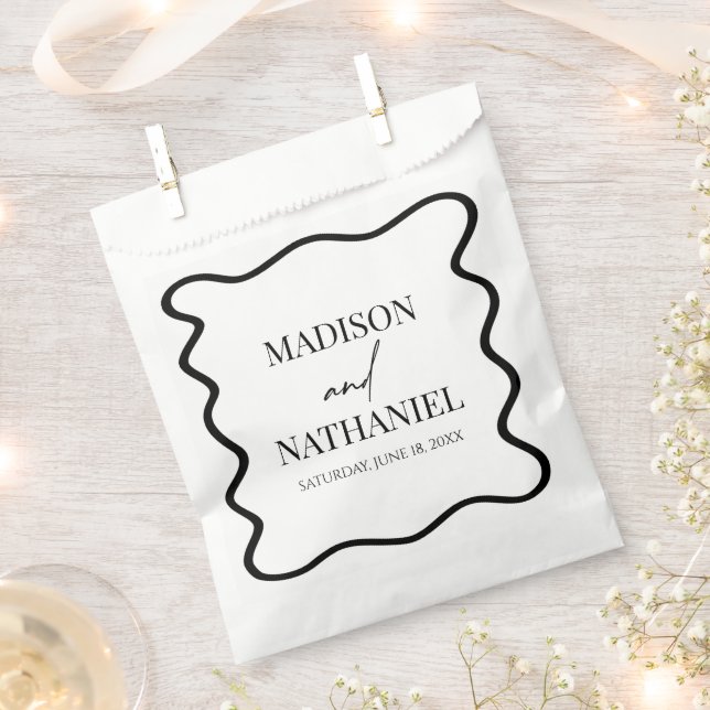 Bolsa De Papel Black White Elegant Wavy Border Wedding (Cortado)
