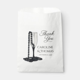 Bolsa De Papel Black & White Pearl Champagne Glass Wedding
