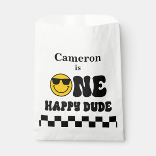 Bolsa De Papel Black White Yellow One Happy Dude primer cumpleaño