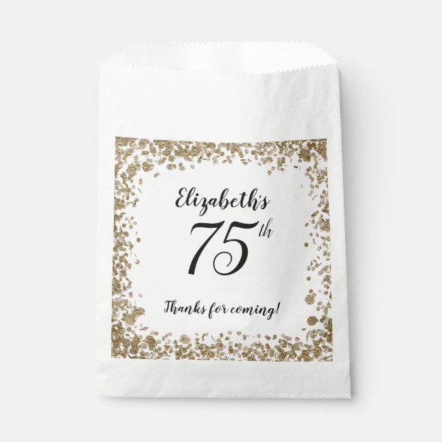 Bolsa De Papel Blanco elegante negro y dorado Cumpleaños 75 (Anverso)