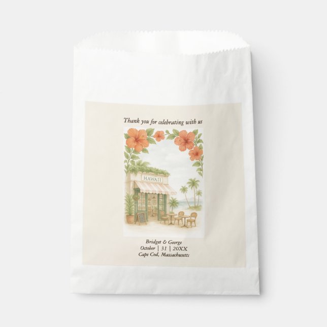 Bolsa De Papel Blanda Verde Tropical Hawái Boda de Destino (Anverso)