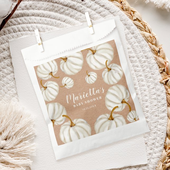 Bolsa De Papel Blanquecino kraft de calabaza blanco caída ducha d (White Little pumpkin kraft fall baby shower Favor Bag)