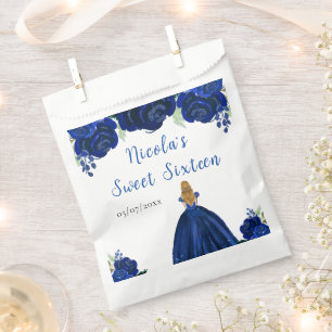 Bolsa De Papel Blonde Hair Princess Navy Floral Sweet Dieciséis