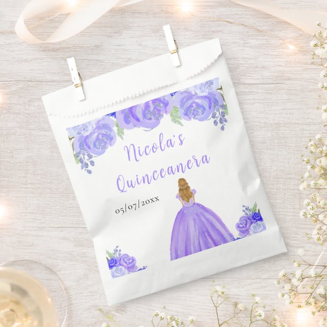 Bolsa De Papel Blonde Hair Princess Purple Floral Quinceanera (Cortado)