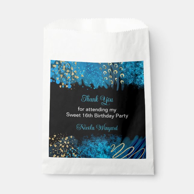 Bolsa De Papel Blue Alcohol Ink Sweet 16 Cumpleaños Party (Anverso)