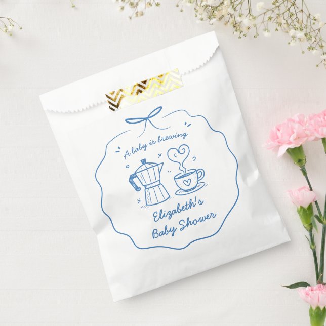 Bolsa De Papel Blue Baby Is Brewing Coffee Baby Shower Favor Bag, (Sellado)