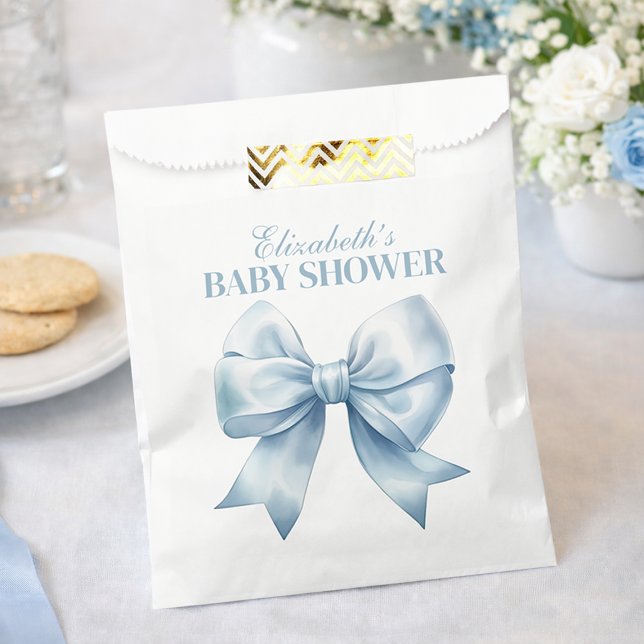 Bolsa De Papel Blue Bow Baby Boy Elegant Baby Shower (Blue Bow Baby Boy Elegant Baby Shower Favor Bag)