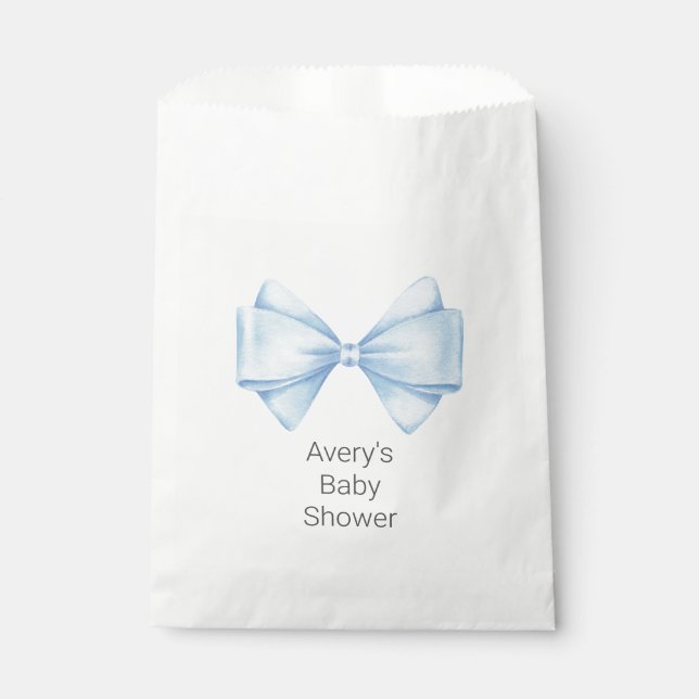 Bolsa De Papel Blue Bow Modern Boy Baby Shower (Anverso)