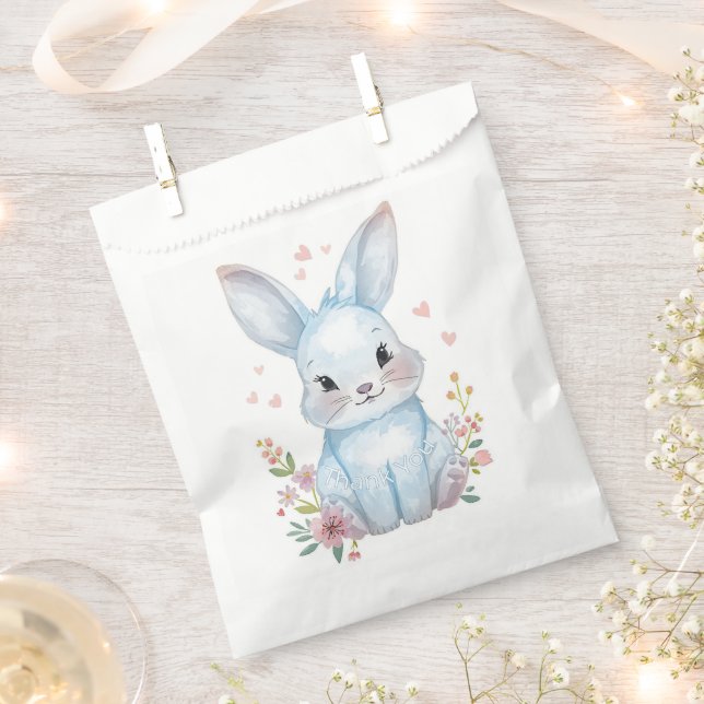 Bolsa De Papel Blue Bunny Party Theme, Forest Animal Baby Shower  (Cortado)
