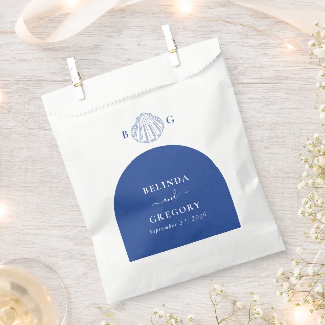 Bolsa De Papel Blue Clam Seashells Coastal Seaside Beach Wedding (Cortado)