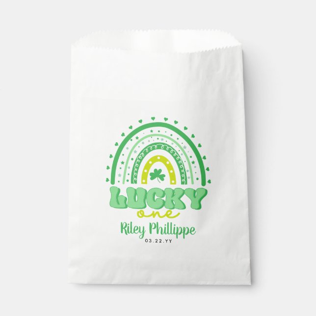 Bolsa De Papel Blue Clover & Rainbow Lucky One First Birday (Anverso)