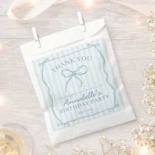 Bolsa De Papel Blue Coquette Bow Pastel Nacimiento de postre