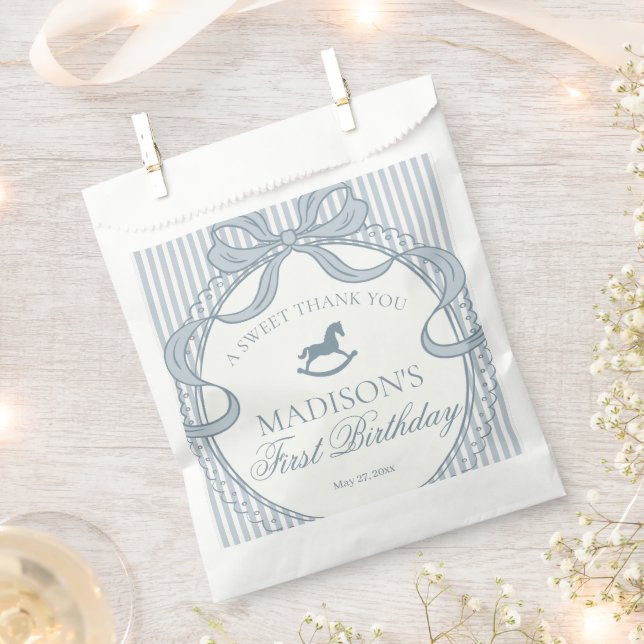 Bolsa De Papel Blue Coquette Bow Rocking Horse Birthday Dessert (Cortado)