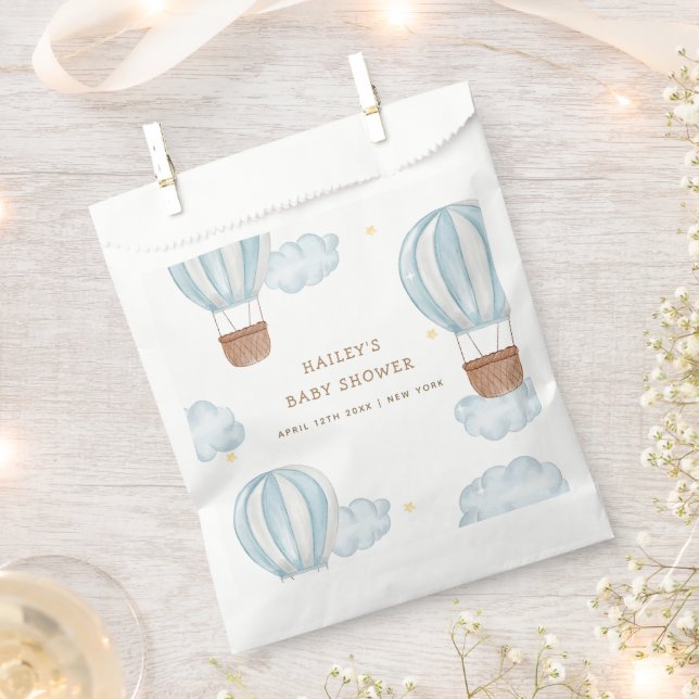 Bolsa De Papel Blue Elegant Hot Air Balloon Cloud Boy Baby Shower (Cortado)