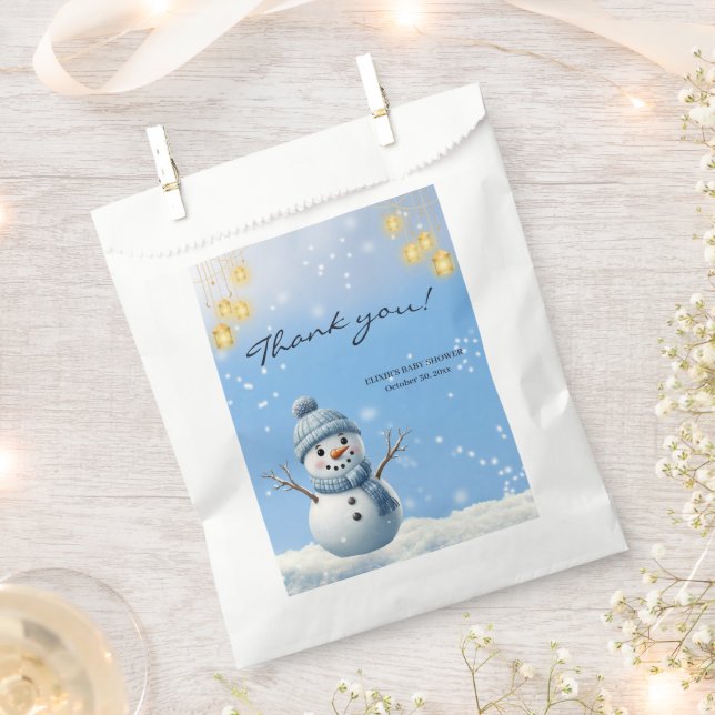 Bolsa De Papel Blue Elegant Whimsical Winter Snowman Baby Shower (Cortado)