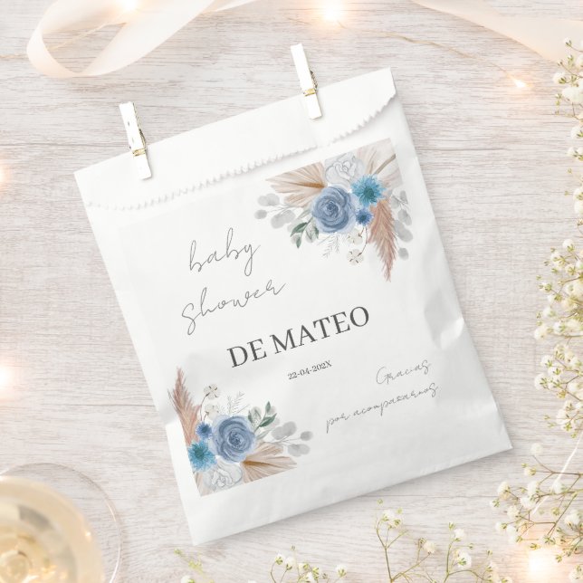 Bolsa De Papel Blue Floral Spanish Baby Shower Boy (Cortado)