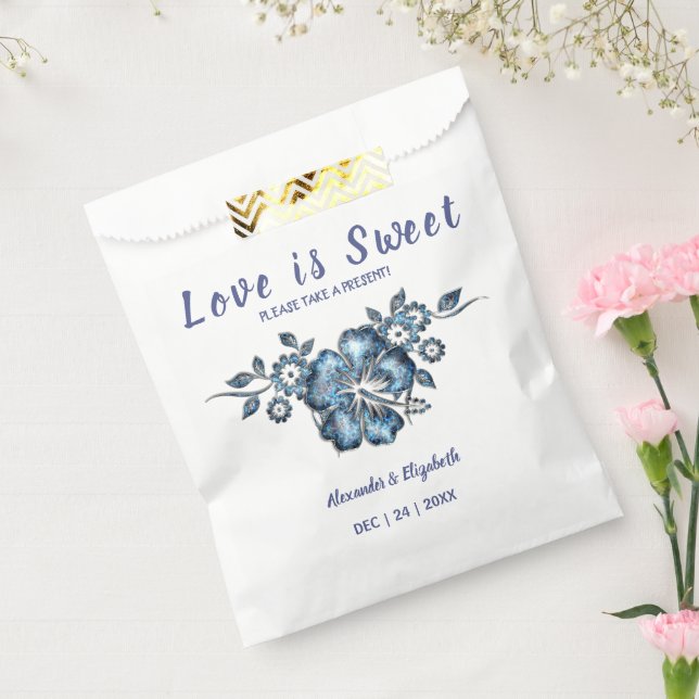Bolsa De Papel Blue Flower Love es Sweet Wedding Present (Sellado)
