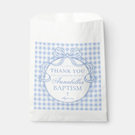 Bolsa De Papel Blue Gingham Coquette Bow Baptism Dessert