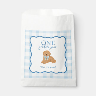 Bolsa De Papel Blue Gingham Un Año Dorado Cumpleaños Niños Primer