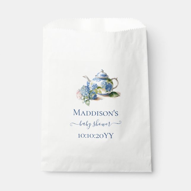 Bolsa De Papel Blue Hydrangea Baby Shower Tea Fiesta (Anverso)