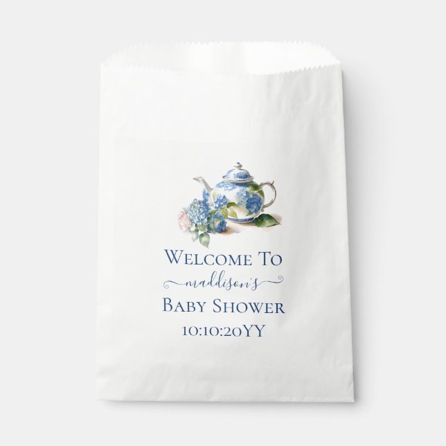 Bolsa De Papel Blue Hydrangea Baby Shower Tea Fiesta (Anverso)