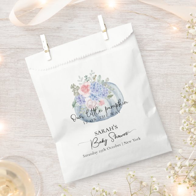 Bolsa De Papel Blue Hydrangea Flower Pumpkin Fall Baby Shower (Cortado)
