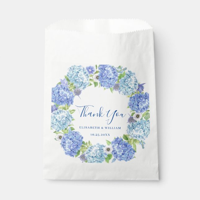 Bolsa De Papel Blue Hydrangea Greenery Love and Gracias Boda (Anverso)