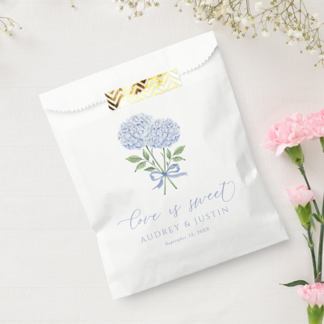 Bolsa De Papel Blue Hydrangea Love es un dulce Boda personalizado (Sellado)