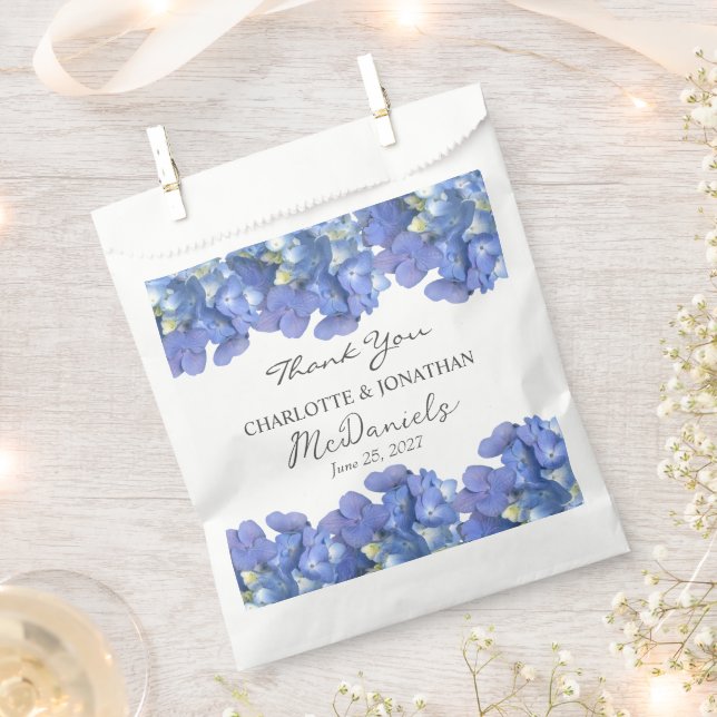 Bolsa De Papel Blue Hydrangea Petals Boda Nombres personalizados (Cortado)