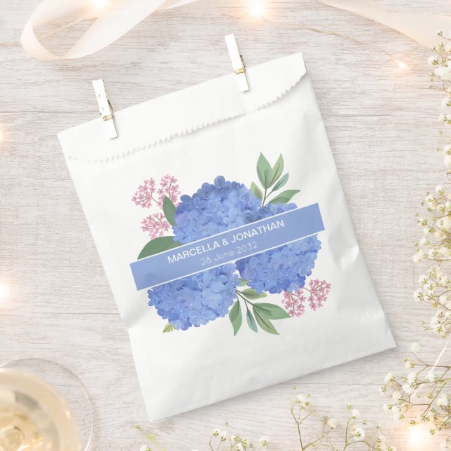 Bolsa De Papel Blue Hydrangeas Modern Bouquet Personalizado (Cortado)