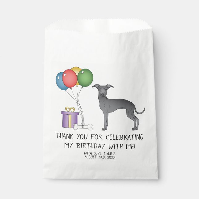 Bolsa De Papel Blue Italian Greyhound Cartoon Dog Cumpleaños (Anverso)