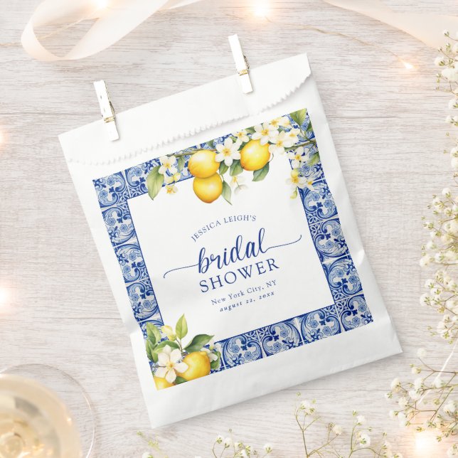 Bolsa De Papel Blue Mediterranean Lemons Bridal Shower (Cortado)