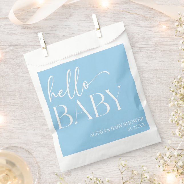 Bolsa De Papel Blue Minimalista Hello Baby Baby Shower (Cortado)