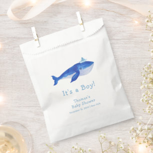 Bolsa De Papel Blue Modern Boy Under the Sea Whale Baby Shower