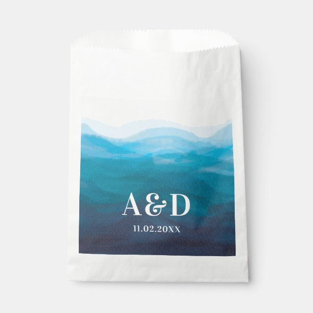 Bolsa De Papel Blue Ocean Waves Watercolor Boda Treack (Anverso)