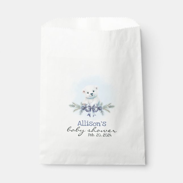 Bolsa De Papel Blue Polar Bear Cub Boy Heart Winter Baby Shower (Anverso)