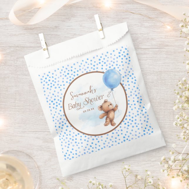 Bolsa De Papel Blue Polka Dot Teddy Bear Baby Shower (Cortado)