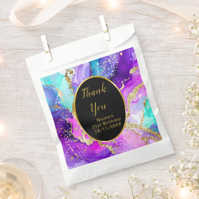 Bolsa De Papel Blue, Purple and Gold Ink Birthday Party (Cortado)