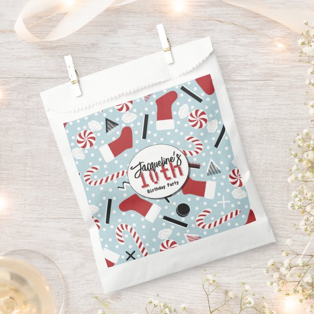 Bolsa De Papel Blue Retro Christmas Peppermint Birthday (Cortado)