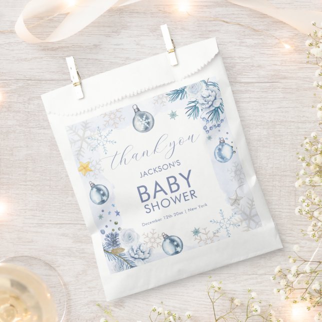 Bolsa De Papel Blue Snowflake Flower Winter Baby Shower Welcome (Cortado)