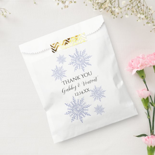 Bolsa De Papel Blue Snowflakes on White Winter Wedding Gracias (Sellado)